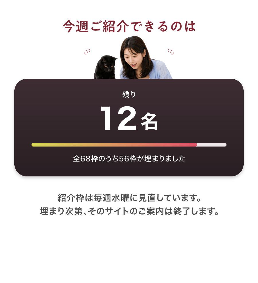 今週ご紹介できるのは 紹介枠は毎週水曜に見直しています。埋まり次第、そのサイトのご案内は終了します。